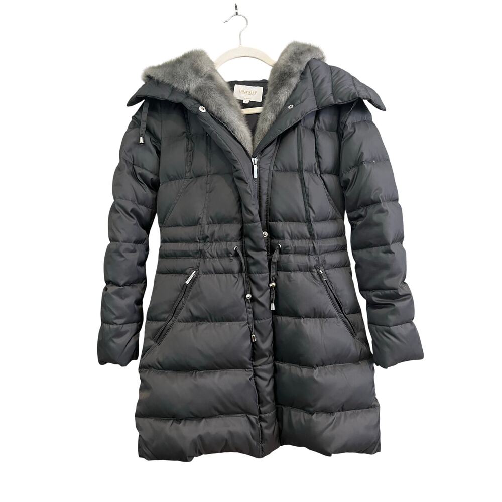 Laundry by Shelli Segal Puffer Coat Jacket w/ Fur Hood & Pockets Gray Small
